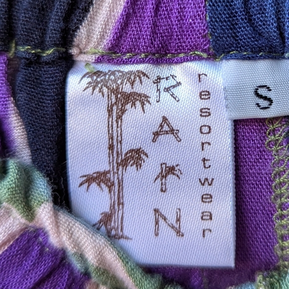 Indonesian Rain Resortwear Flowy Pants Size Small Blue Purple Green Black - Picture 3 of 6